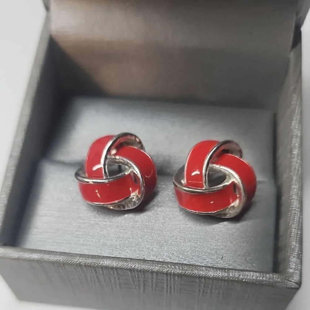 Elegant Red Enamel Knot Earrings